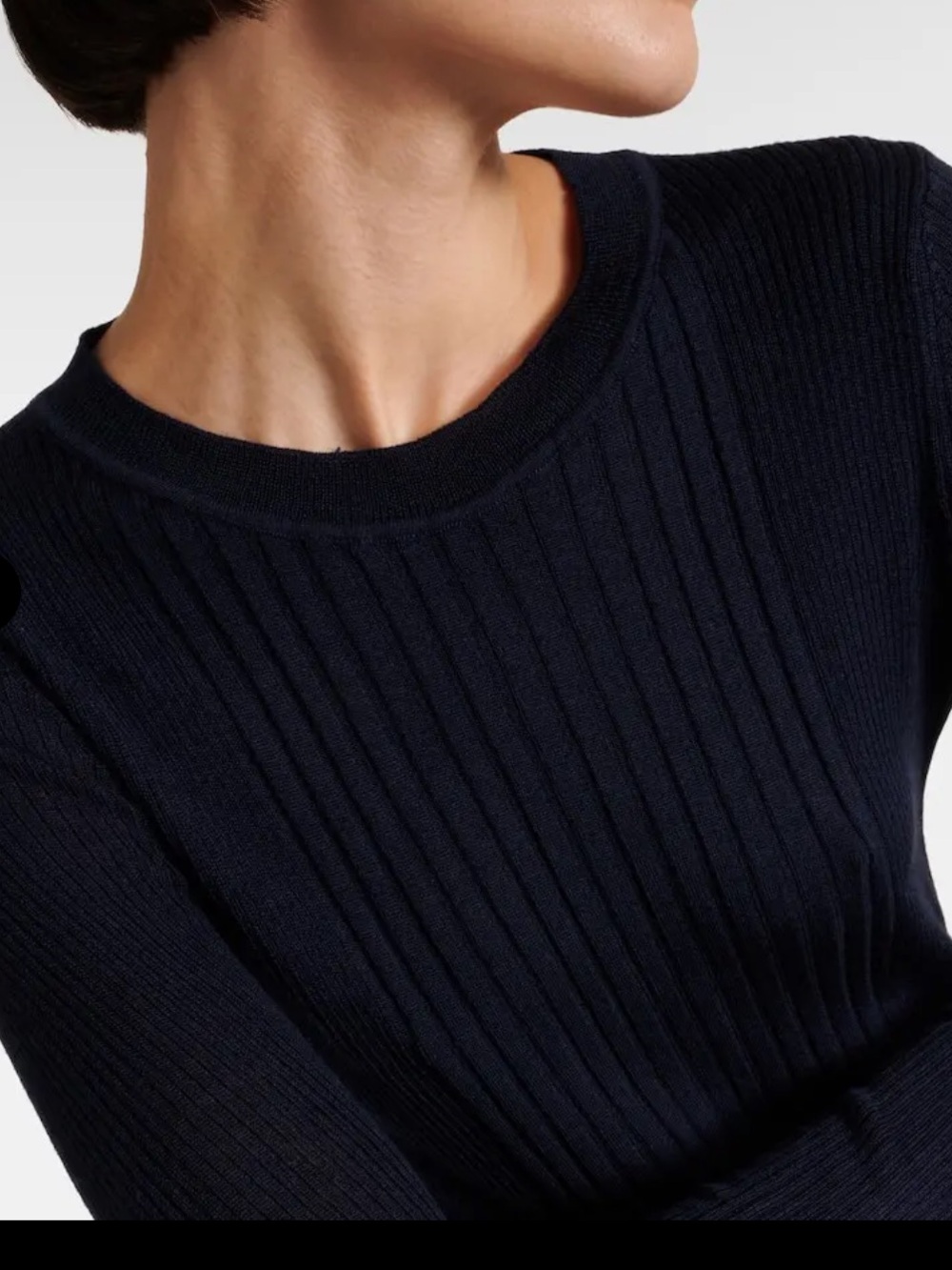 Ralph Lauren NWT Navy Blue Ribbed Stretch Silk Blend Crewneck Sweater